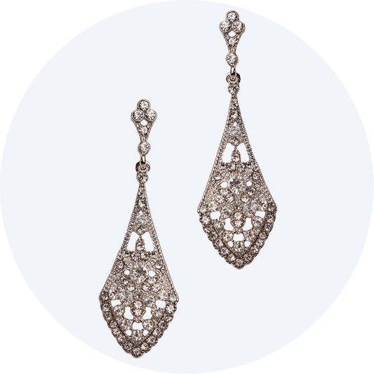 1920s Style Filigree Drop Crystal Earrings by Lovett & Co - Revival Retro