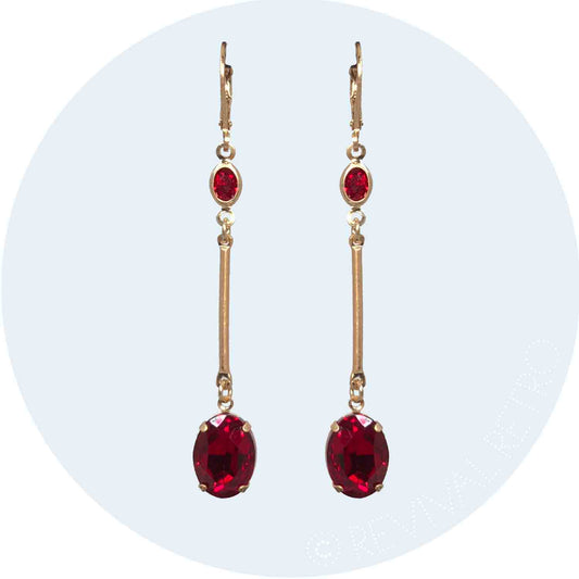 Elegant long drop earrings Camilla in ruby red
