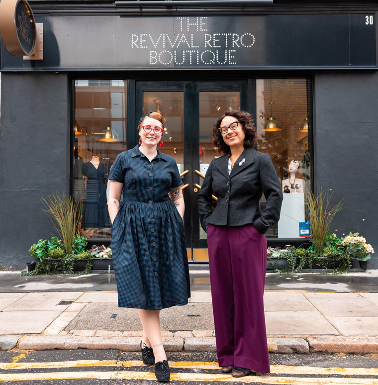 Small business superstars Charlotte and Rowena outside Revival Retro shopfront