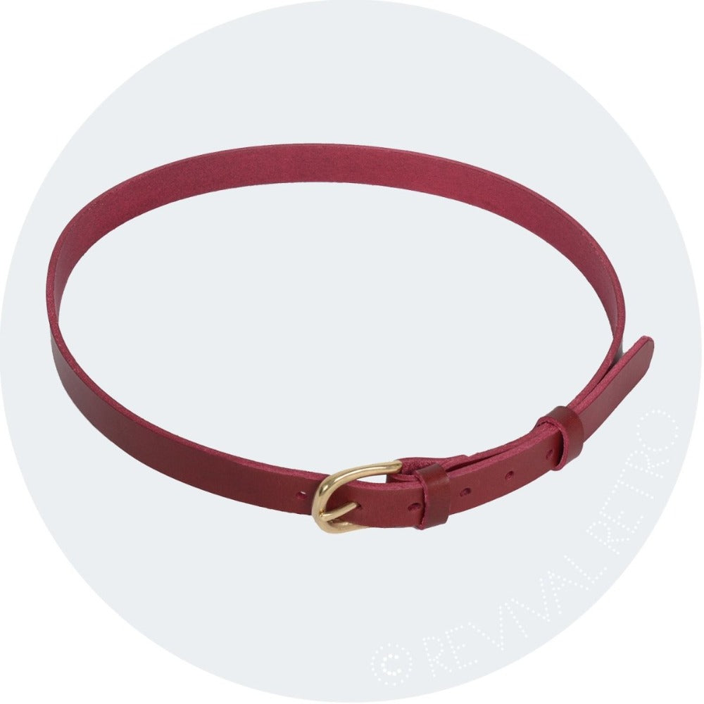 Ladies red leather belt designed to sit on the natural high waist. Made in Britain
