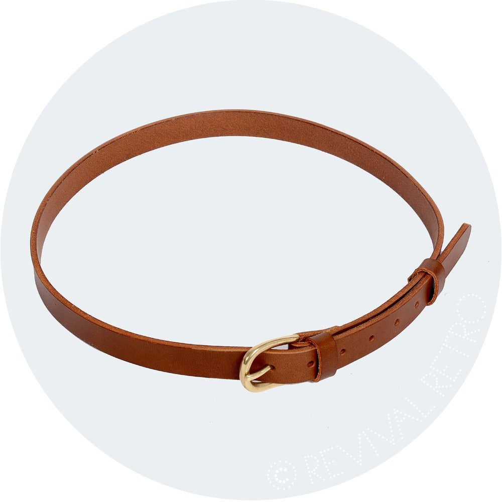 Ladies tan leather belt designed to sit on the natural high waist. Made in Britain