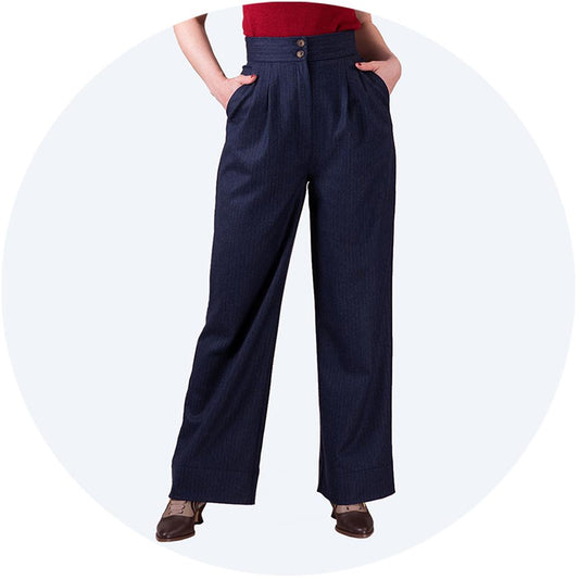 Navy high waisted vintage style trousers- The Good Old Grandpa pants by Emmy Design Sweden