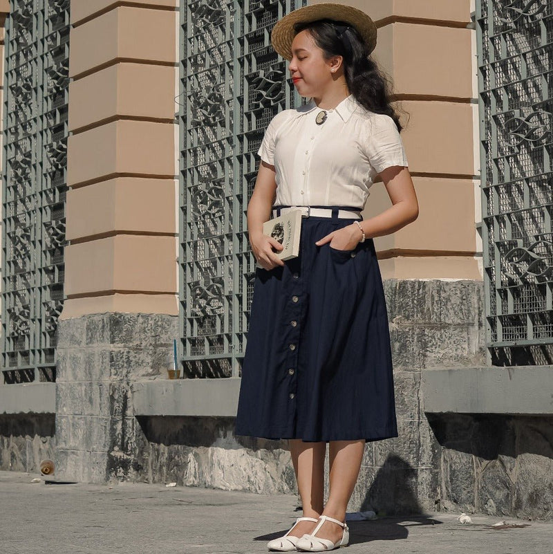 Navy Linen Button Skirt Emmy Design