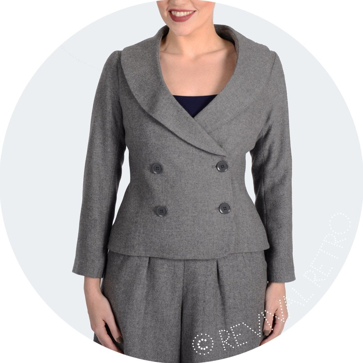 Womens double breasted suit jacket with shawl collar