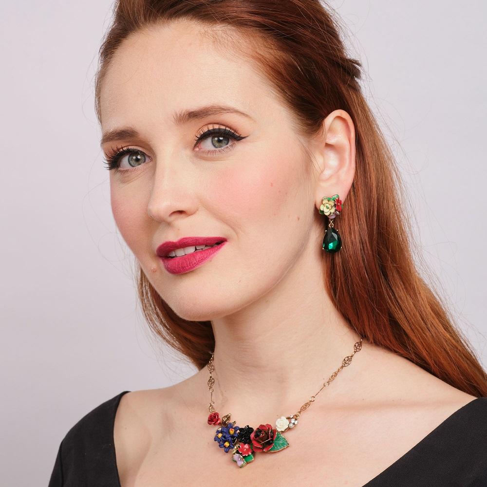 Frida Khalo inspired floral jewellery as worn by redhead model
