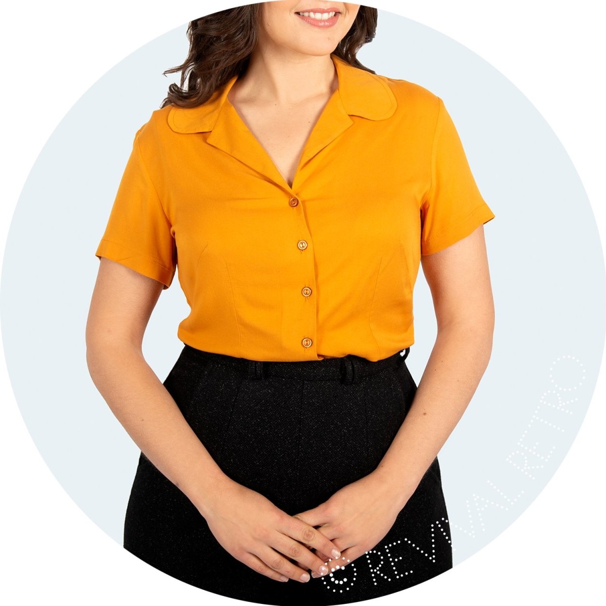 Short sleeve mustard blouse