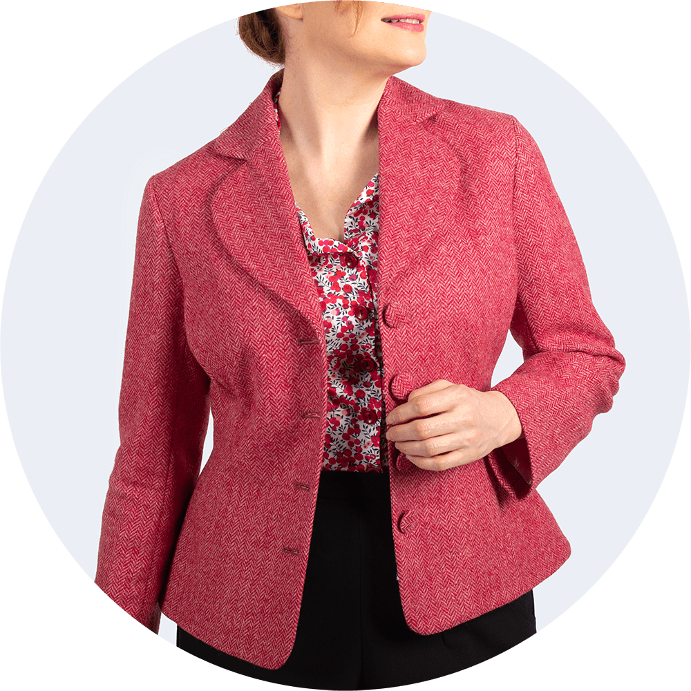 Jacket to fit bigger bust on a curvy shape white woman pictured front on