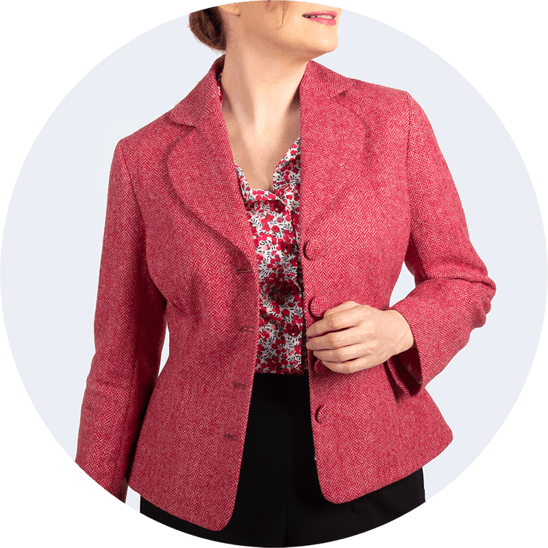 Jacket to fit bigger bust on a curvy shape white woman pictured front on