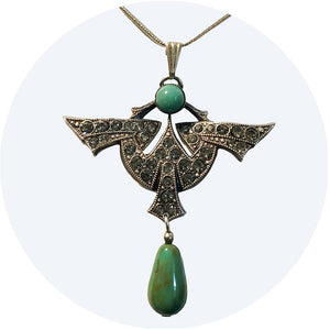Art Deco necklace with diamante detailing and vintage green stones