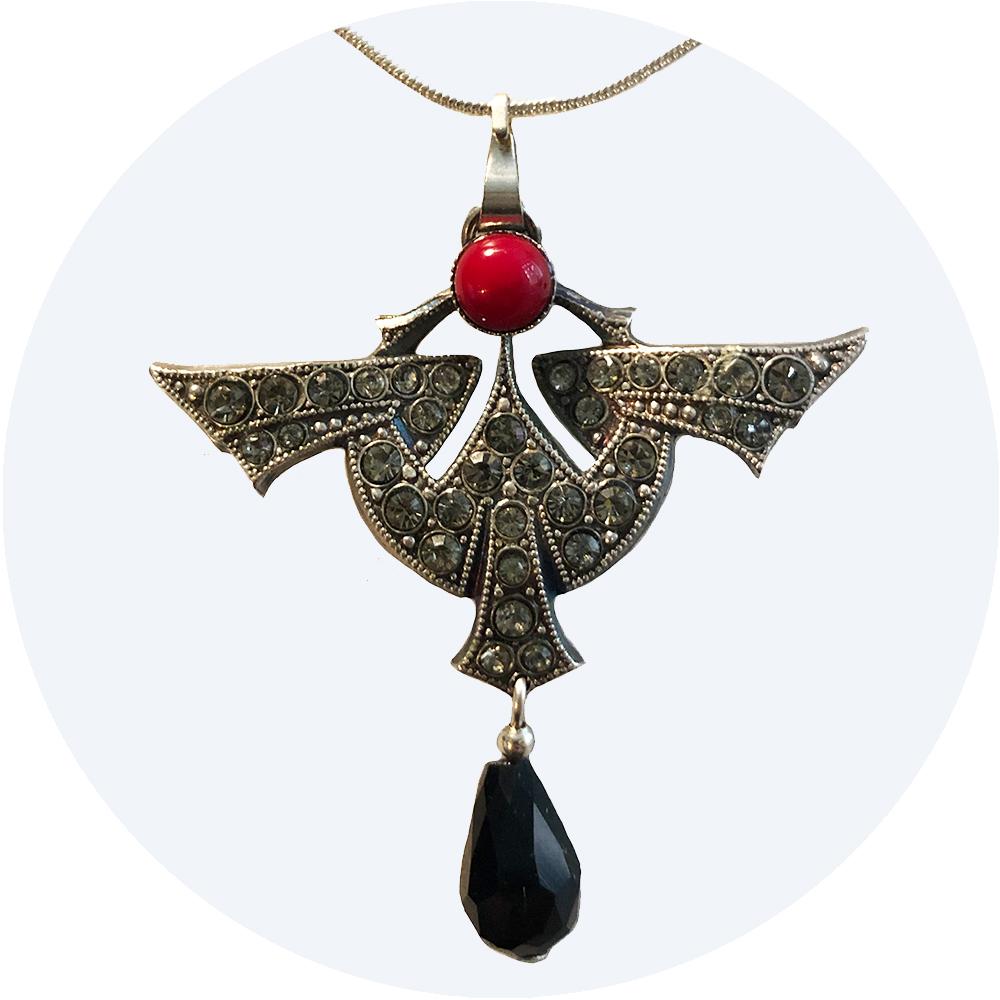 Art Deco necklace with diamante detailing and vintage red stones