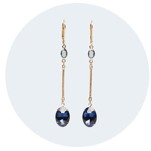 Elegant long drop earrings Camilla in blue