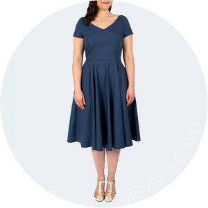 1950s Dress with pockets in blue GOTS organic cotton by Revival Retro