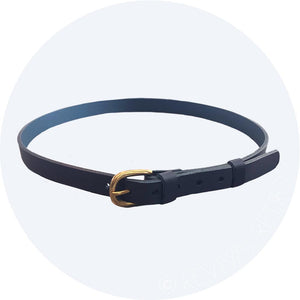 Ladies navy leather belt designed to sit on the natural high waist. Made in Britain