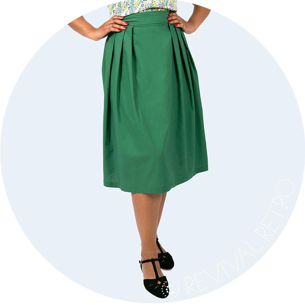 Organic cotton skirt with pleats in green