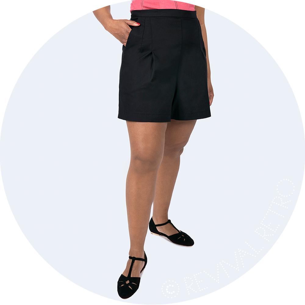 Womans high waisted, wide legged shorts black