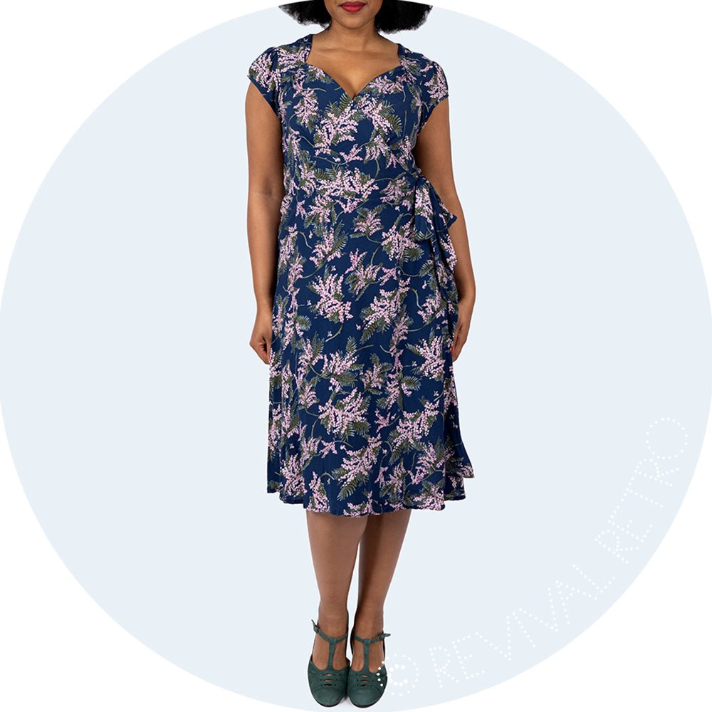 Wrap dress in vintage floral made in Britain by Revival Retro