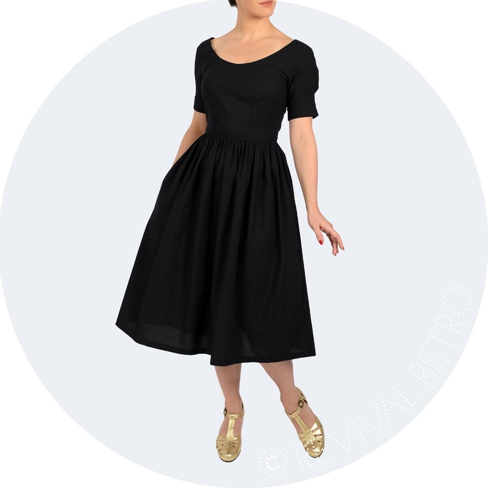 Black GOTS certified organic cotton 1950s style dress by Revival Retro