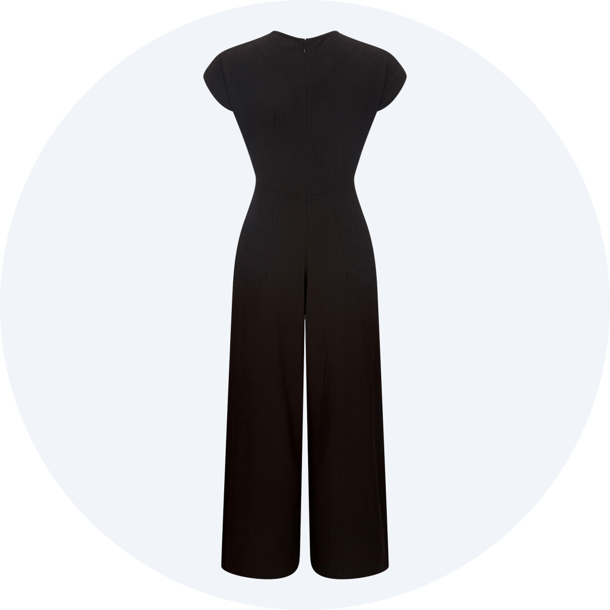 Retro Style Trouser Suit, Mayfair Jumpsuit in black, ghost photography full length product picture of the back.