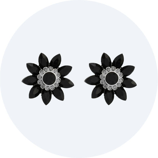 Black Flower Clip Earrings