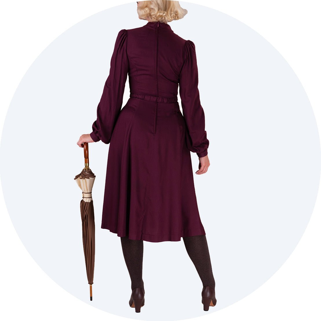 Long sleeved vintage inspired dress - Midwinter Midi Dress by Emmy Design Sweden in aubergine