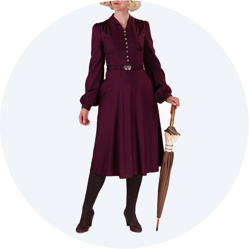 Long sleeved vintage inspired dress - Midwinter Midi Dress by Emmy Design Sweden in aubergine